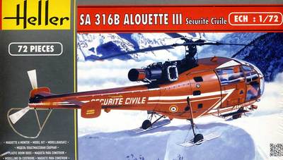 Heller Alouette III Securite Civile Rescue Helicopter 1:72 Model Kit Set