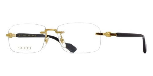 Pre-owned Gucci Gg1221o 001 Gold Yellow Clear Lens Rectangular Rimless Eyeglasses Rxable