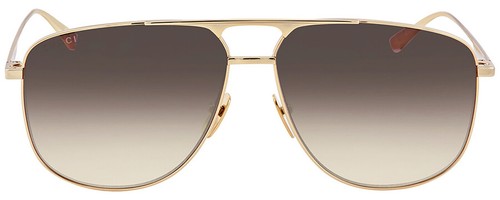 Pre-owned Gucci Gg0336s Unisex Square Designer Sunglasses Shiny Gold & Brown Gradient 60mm