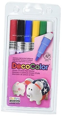 Uchida 200-6A 6-Piece Decocolor Fine Point Paint Marker Set, Red, Blue, 
