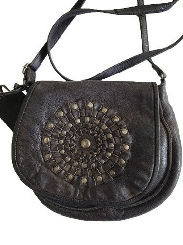 VILENCA HOLLAND Crossbody Woven Stud Leather Messenger Bag BLACK