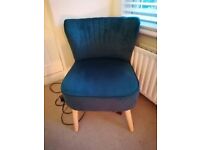 Teal velvet armchair, hardly used 
