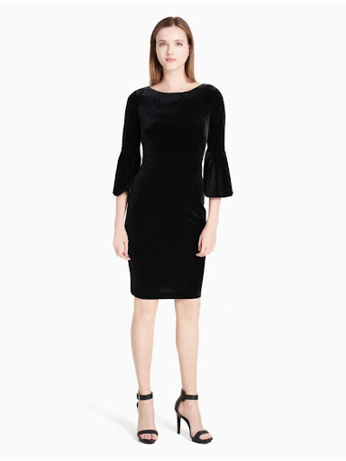 

Новое бархатное платье-футляр CALVIN KLEIN NWT Exquisite BLACK с рукавами-колокольчиками, размер, Черный