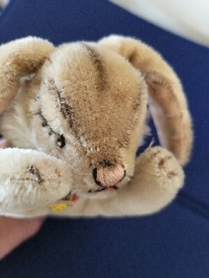 Nice STEIFF FLOPPY HANSI MOHAIR Sleeping Bunny Rabbit w/tag NO Button VTG 