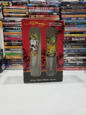 Ed Hardy by Christain Audigier 2 Tall Shooter Shot Glasses Box Set 22fl. oz Each