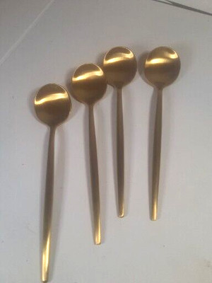 4 Pieces Coffee Spoons Teaspoons Stainless Steel Espresso Spoons Frosted Golden