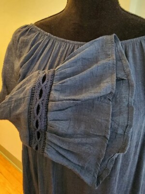 Zac & Rachel Tunic Size L Bohemian Navy Blue Crochet Trim