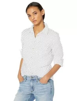 Essentials Classic-Fit Long Sleeve Button Down Poplin Shirt White/Black Dots (L)