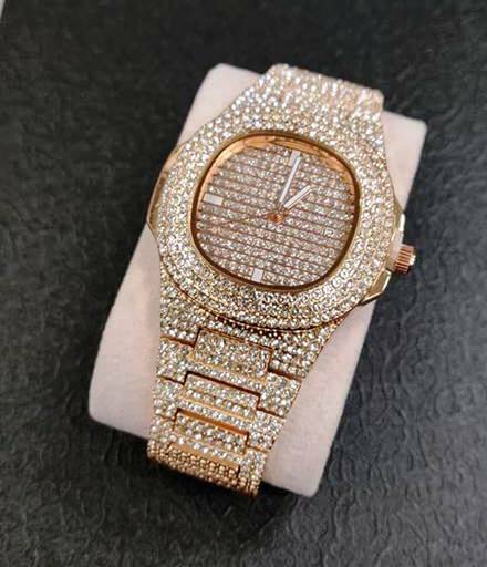 Orologio Polso ZCC Uomo Donna Quarzo Acciaio Moda Brillantini Rosa lac