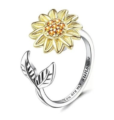 Women Ladies Adjustable Sunflower Spinner Stress Relief Rotatable Spinning Ring