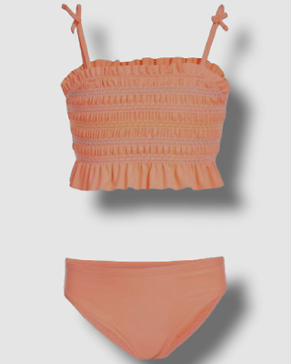 $46 Lucky Brand Kids Girl's Orange Natalie Smocked Two-Piece Swim