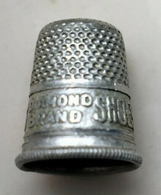 RARE 1930s ADVERTISING ALUMINUM THIMBLE PETERS DIAMOND BRAND SHOES SOLID LEATHER