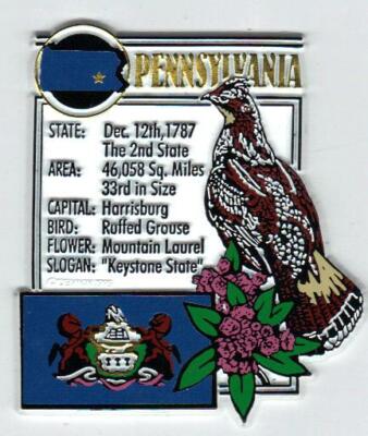 PENNSYLVANIA STATE MONTAGE FACTS MAGNET with RUFFED GROUSE   HARRISBURG  NEW