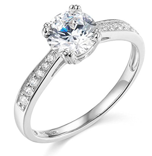 Round Cut 2.00 Ct Simulated Diamond Engagement Ring Real 14k White Gold Size 5 6