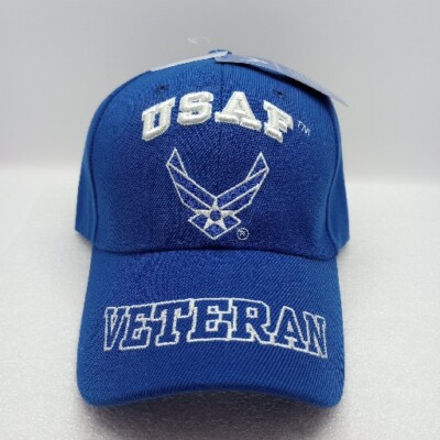 USAF AIR FORCE WING FRONT VETERAN BALL CAP / HAT BLUE & WHITE ADJUSTABLE *NEW!