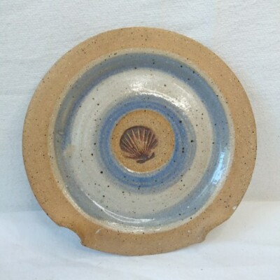 Handmade Pottery Spoon Rest Beachy Ocean Seashell Cottagecore 5'' Round