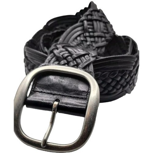 LANDS END Wide Black Belt Braided Leather Intertwined Weave