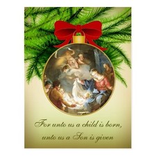 *Postcard-&quot;Christmas Ornament/Nativity-&quot;For Unto Us A Child Is Born&quot; (N1) | eBay