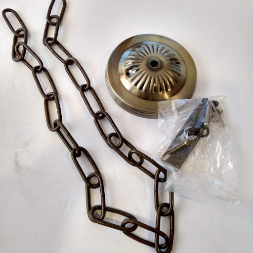 Brass 8 panel Bent Slag Glass Hanging Lamp 17-1/2