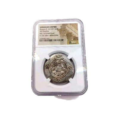 NGC Khusru II 591-628 AD, Sasanian Empire Kingdom Silver Drachm Coin