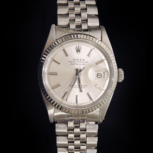 Rolex Datejust Stainless Steel 18k White Gold Watch Silver Jubilee Bracelet 1601