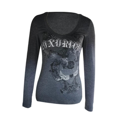 2000s Mall Goth Shirts y2k Aesthetic Clothes Women Graphic Print V Neck Emo Girl
