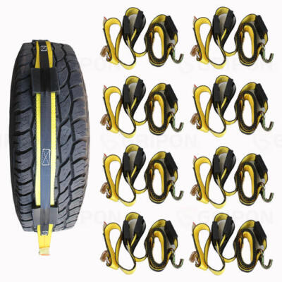 GRIPON (Pack of 8) 2inch x 10ft Over Tire Car Hauler Tie Down Straps with J Hook