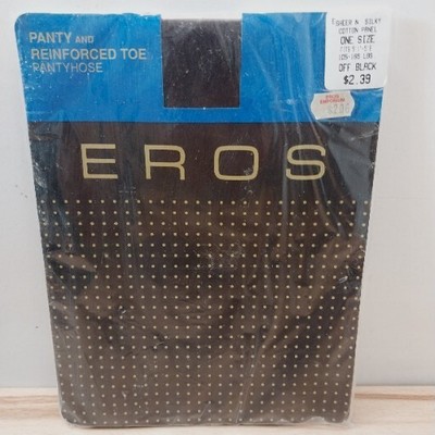 Vintage EROS Hosiery Sheer N' Silky Pantyhose Black One Size 5'1''-5'9'' 105-165lb