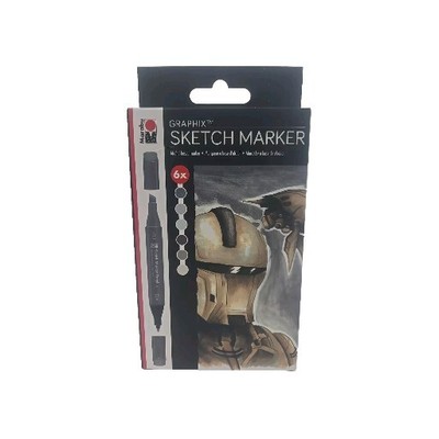 Marabu Graphix Sketch Twin Tip Markers 6 Piece Set Alpha Robot New In Box 