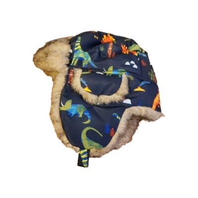 Childrens Place Boys Hat 2t-3t M Winter Fur Trapper Beanie Cap Dinosaurs Rainbow