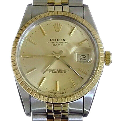 Rolex Date 15053 Mens 2tone Yellow Gold & Steel Watch Champagne Dial 