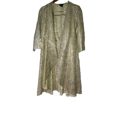 Etcetera Ethereal Boho Leather Metallic Laser Eyelet Cut Out Duster Jacket Sz 6
