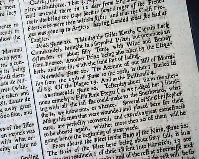 Rare GREAT PLAGUE Outbreak Deaths Cases London England Gazette 1666 UK Newspaper