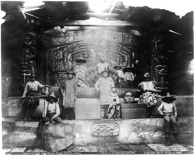 Photo:Interior of Chief Klart-Reech's house, Chillkat, Alaska