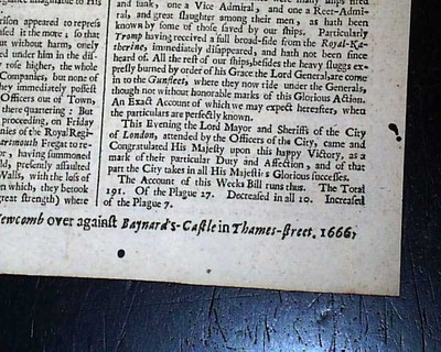 Rare GREAT PLAGUE Outbreak Deaths Cases London England Gazette 1666 UK Newspaper