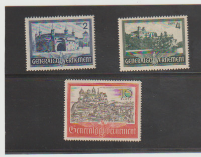 Poland Scott# N73-N75 MH German Occupation Mi 63-65Br/ul Architecture of Cracow