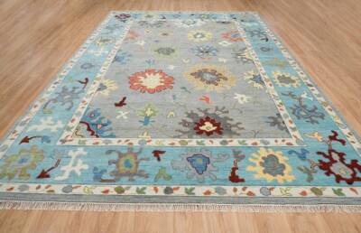 9' x 12' Grey Light BLUE New Handmade Oushak Rug Soft Wool Contemporary Arae Rug