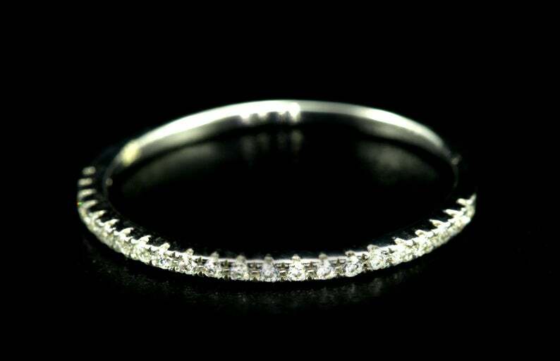 Pre-owned Handmade Diamond Wedding Band, 1.3mm Half Eternity Band, Thin Dainty Stackable Band In White