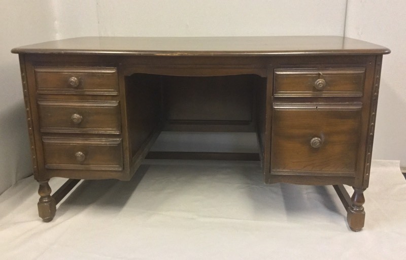 Vintage Ercol solid Elm panelled desk old colonial refectory in