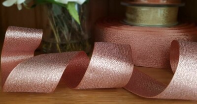 Berisfords Sparkly Glitter Lame Metallic Ribbon All Widths Rose Gold Silver