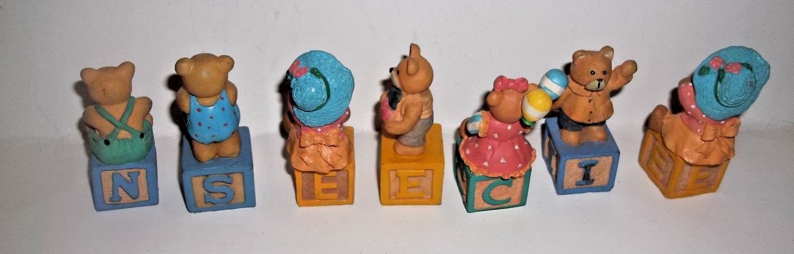 Set of  7 Cherished Teddies Bears On ABC Blocks Figurines by Ganz