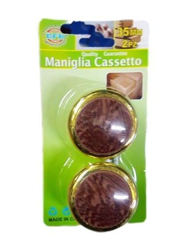 Set 2 Pezzi Pomelli Maniglie Legno Dorato Per Mobili Cassetti Vintage 35mm dfh