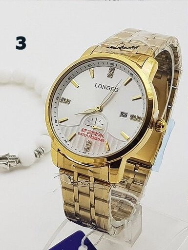 Orologio Polso LongBo 80436g Uomo Analogico Data Elegante Dorato Bianco lac