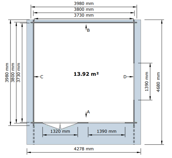 35 mm Gartenhaus 400x400 cm 4x4 m Gerätehaus Blockhaus inkl. Fußboden ALL IN