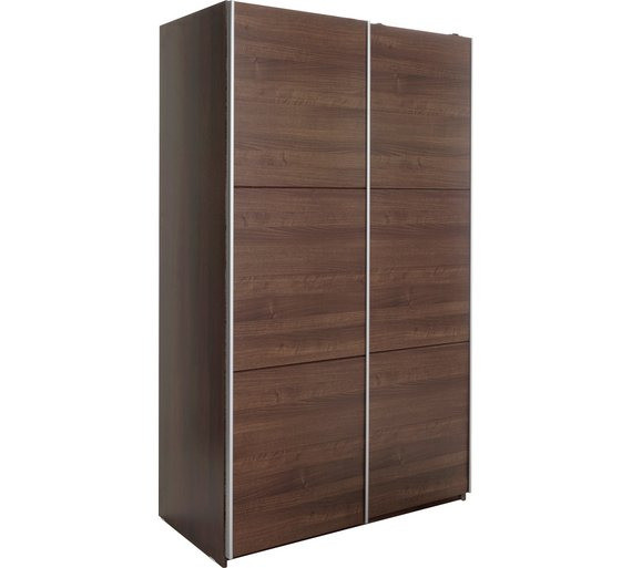 Hygena Bergen 2 Door Small Sliding Wardrobe Walnut Effect in