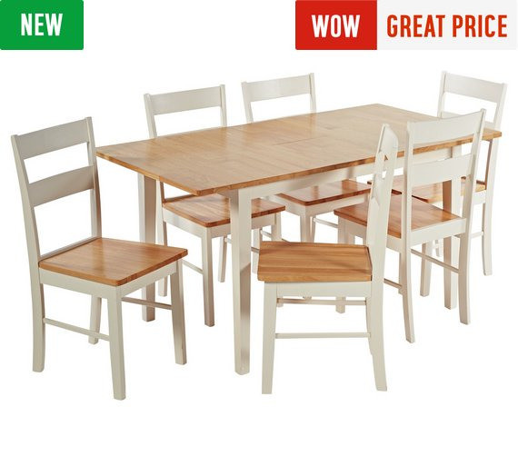 Fully assembled Chicago Ext Solid Wood Dining Table & 6 Chairs in