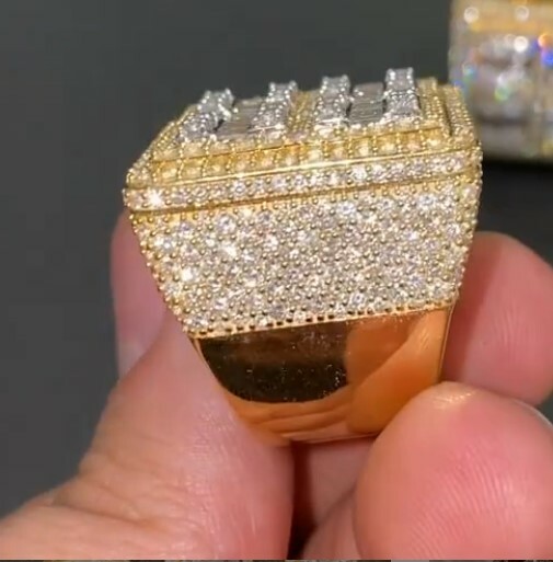 Pre-owned Online0369 Men's Square Shape Ring 2.88ct Baguette Cubic Zirconia Silver Yellow Gold Plated In White