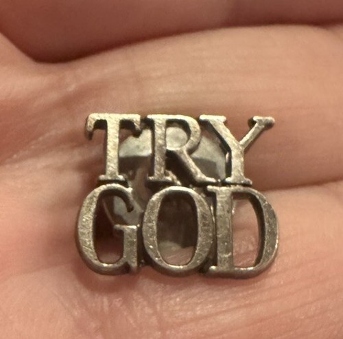 小物 70s tifanny pin badge \" try god \" Vtg 1970s Tiffany & Co Sterling Gold Overlay TRY GOD Vermeil
