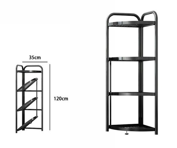 Mobile Mobiletto Angolare Metallo Nero 4 Ripiani Portatutto Regolabile dfh