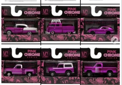 M2 Machines Pink Chrome Series set of 6: Chevy Volkswagen Nissan Ford Dodge
